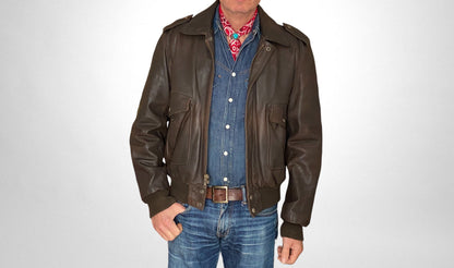 Vintage Leather Bomber Flight Jacket – Size 44US Reg / 54EU – Classic Aviator Style-AJ357 Studio