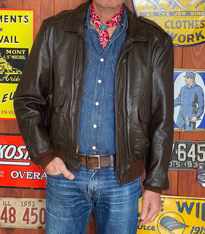 Vintage Leather Bomber Flight Jacket Aviator Size 44US Reg (54EU) – Timeless Classic-AJ357 Studio