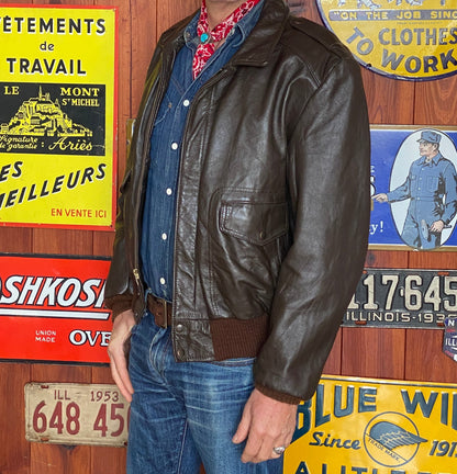 Vintage Leather Bomber Flight Jacket Aviator Size 44US Reg (54EU) – Timeless Classic-AJ357 Studio
