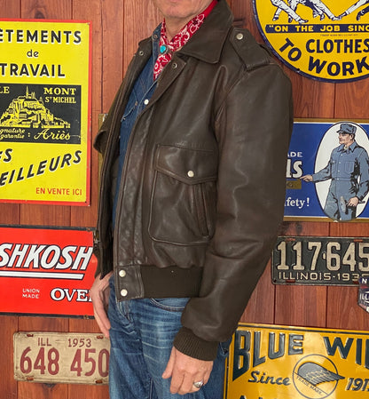Vintage Leather Bomber Flight Jacket – Size 44US Reg / 54EU – Classic Aviator Style-AJ357 Studio