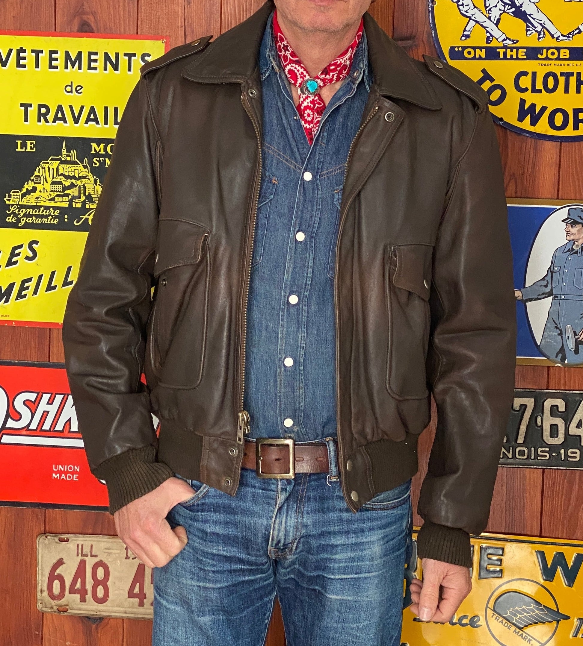 vintage leather bomber flight jacket aviator size 44us 54eu aj357 studio