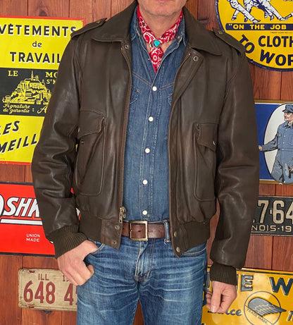 Vintage Leather Bomber Flight Jacket – Size 44US Reg / 54EU – Classic Aviator Style-AJ357 Studio