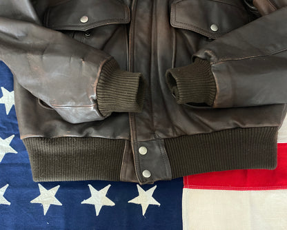 Vintage Leather Bomber Flight Jacket – Size 44US Reg / 54EU – Classic Aviator Style-AJ357 Studio