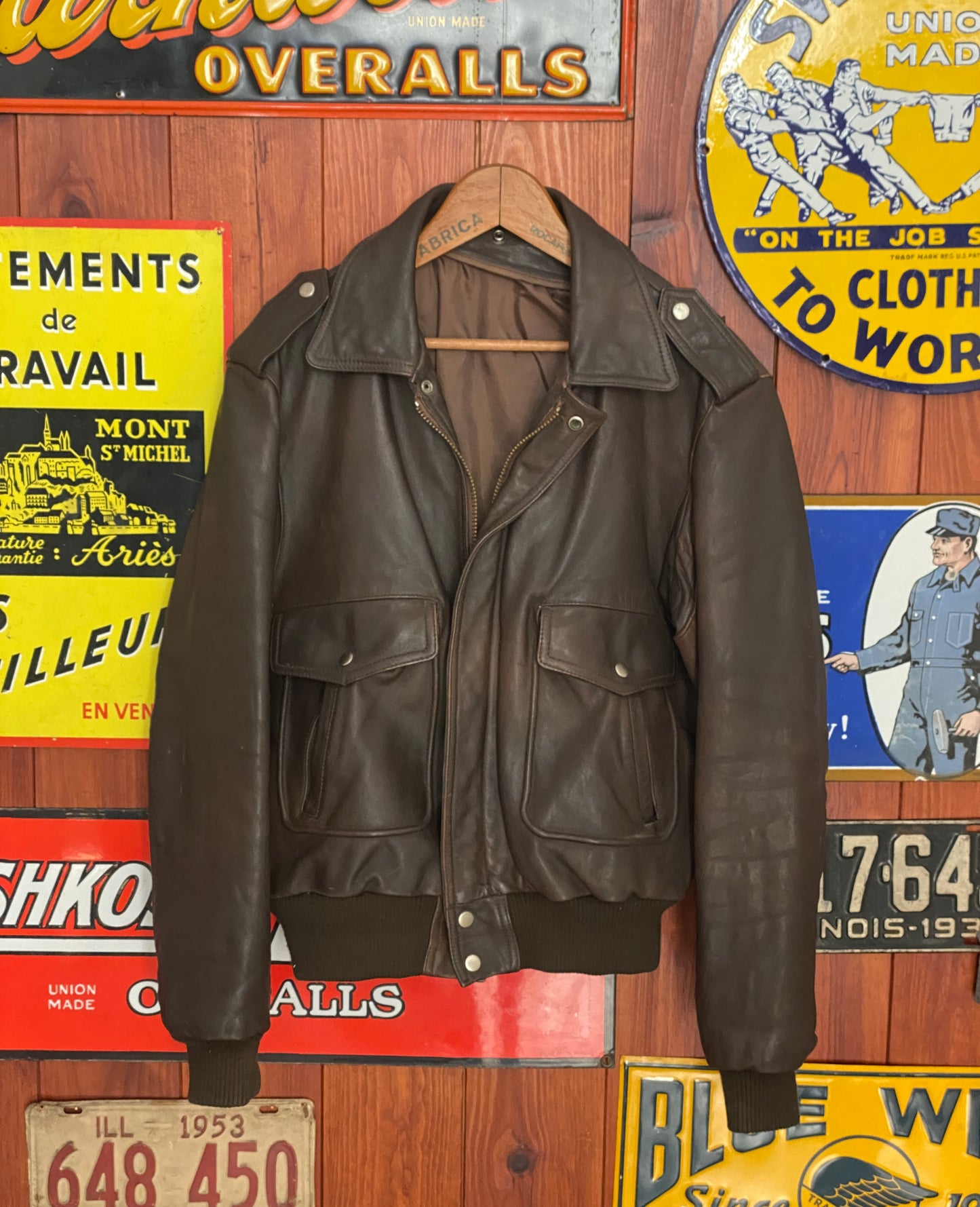 vintage leather bomber flight jacket aviator size 44us 54eu aj357 studio