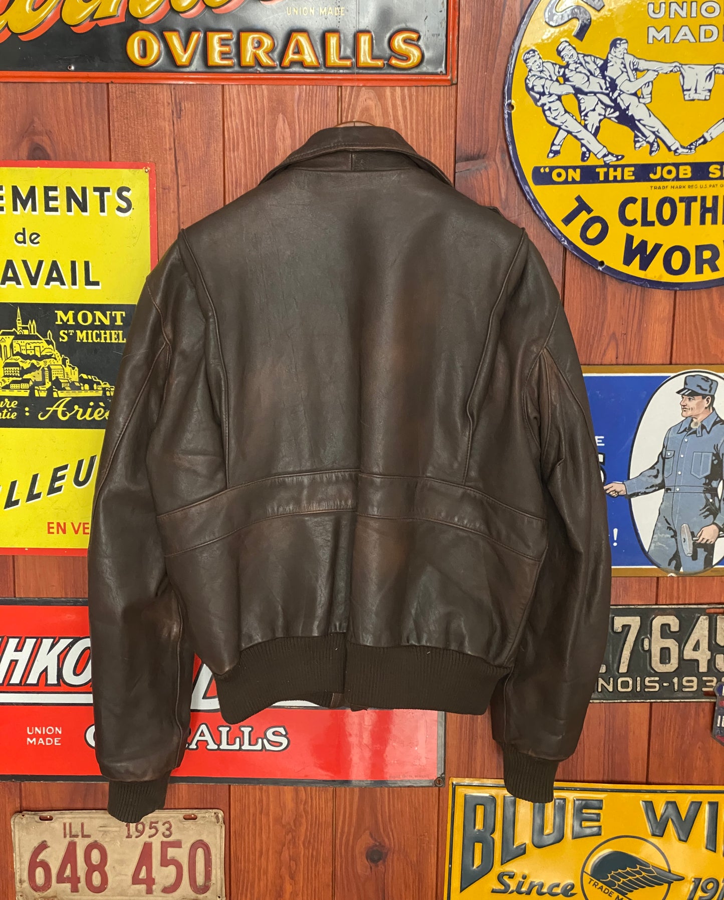 vintage leather bomber flight jacket aviator size 44us 54eu aj357 studio