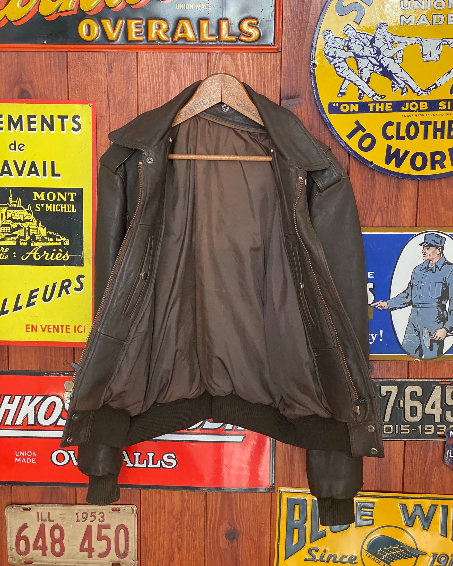 vintage leather bomber flight jacket aviator size 44us 54eu aj357 studio