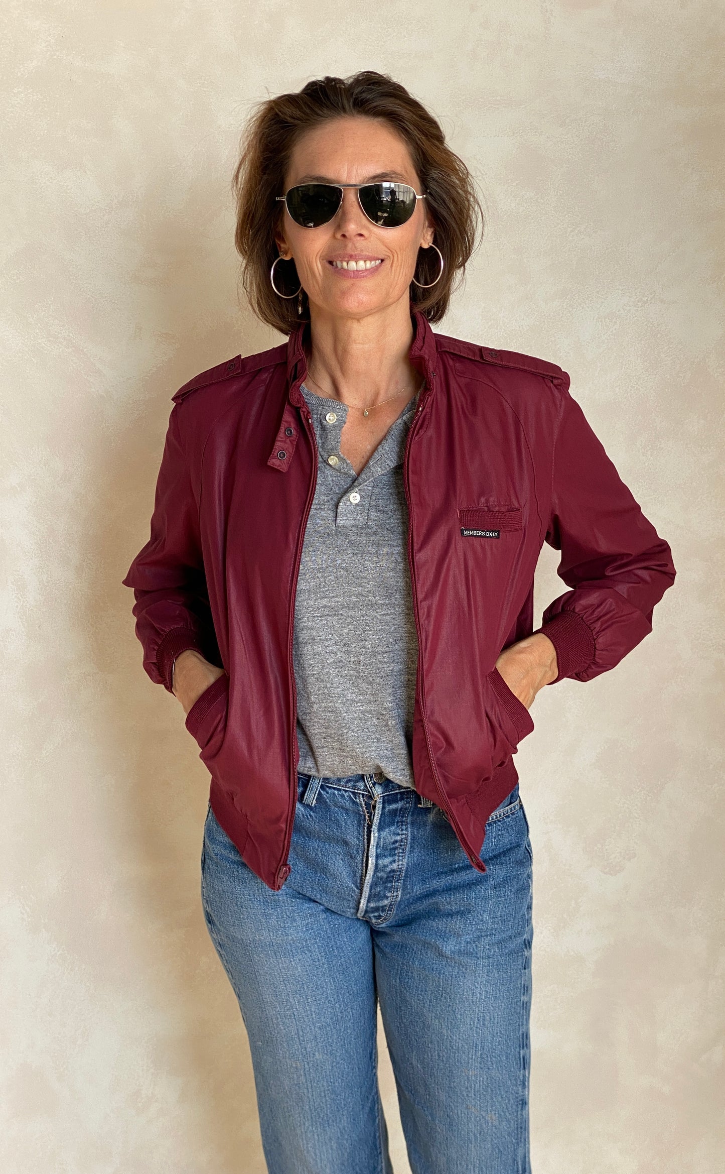 Vintage 1980s women’s Members Only cotton jacket in classic retro style, size 9/10