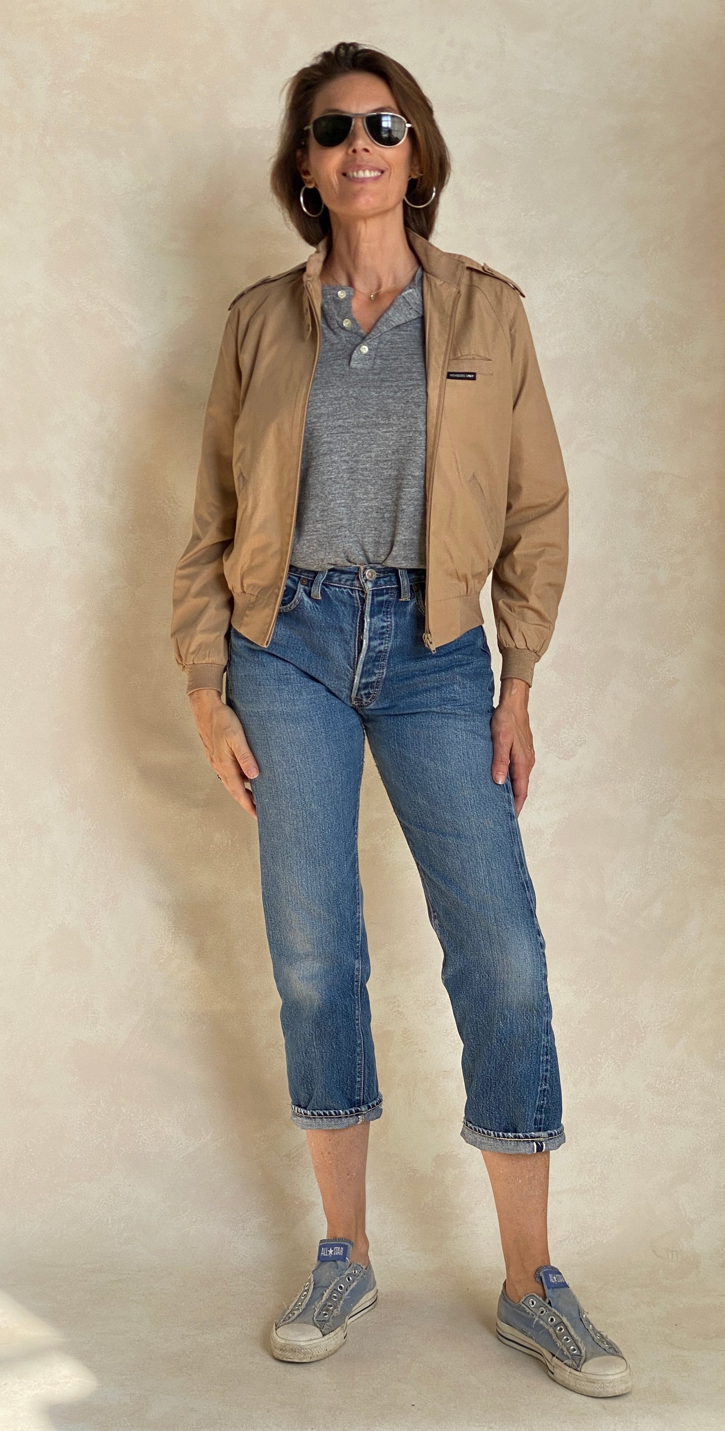 Vintage 1980s Members Only Cotton Jacket Beige – Size 5/6 US, Designed in USA