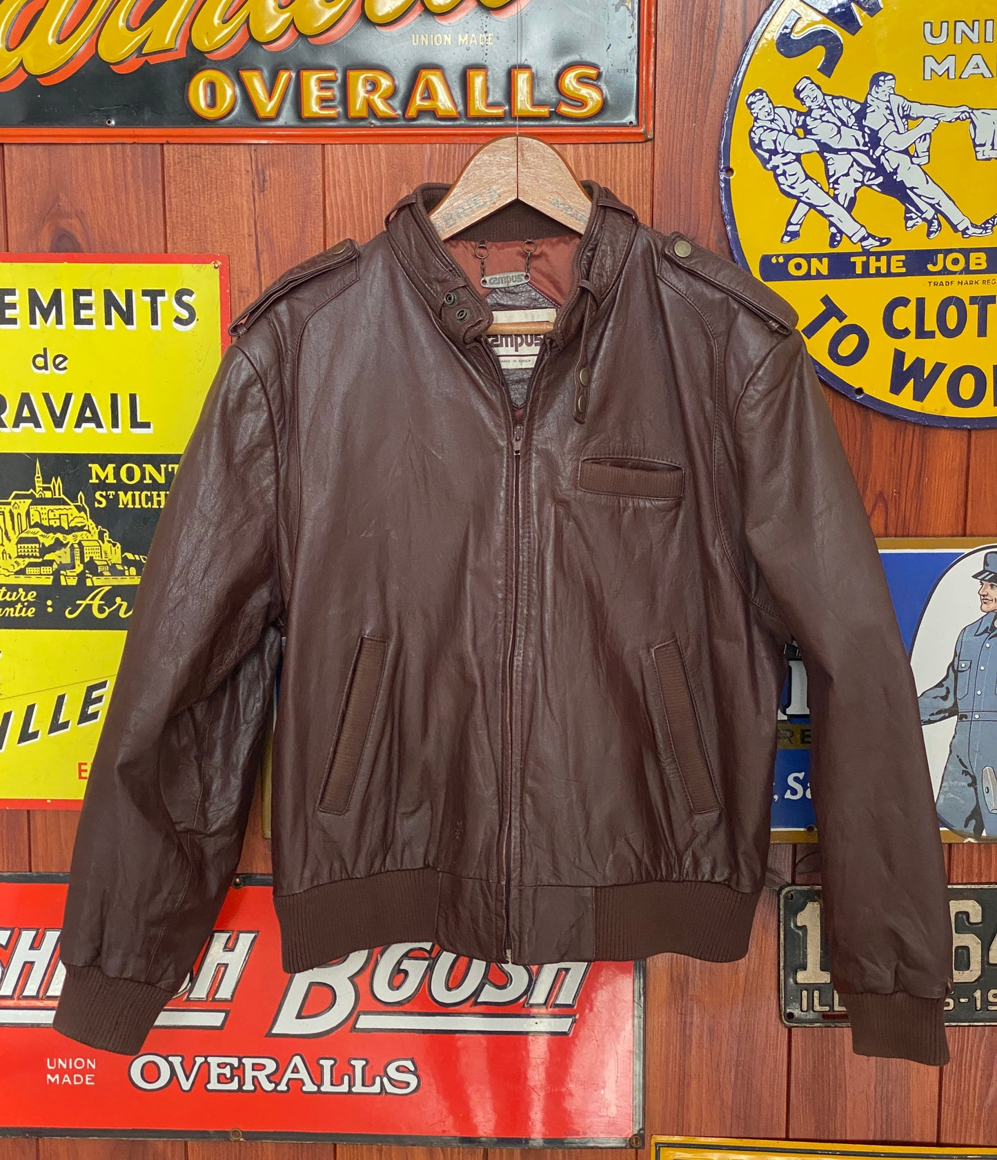 Vintage 80s Campus Leather Jacket Made USA Classic Biker Style Size 42US 52EU Mens