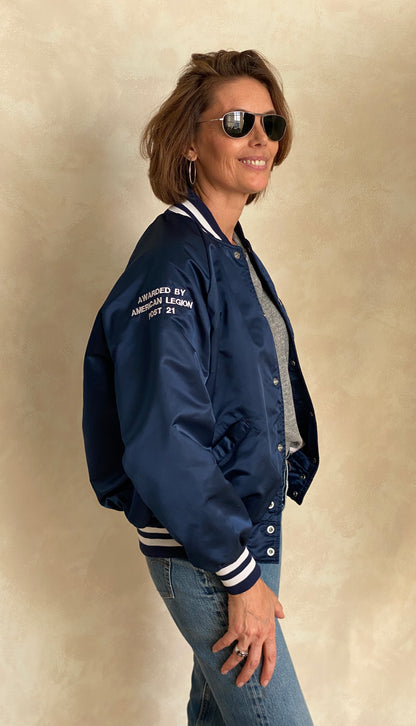 Size Med . Vintage nylon baseball jacket. American Legion. Made in USA-AJ357 Studio