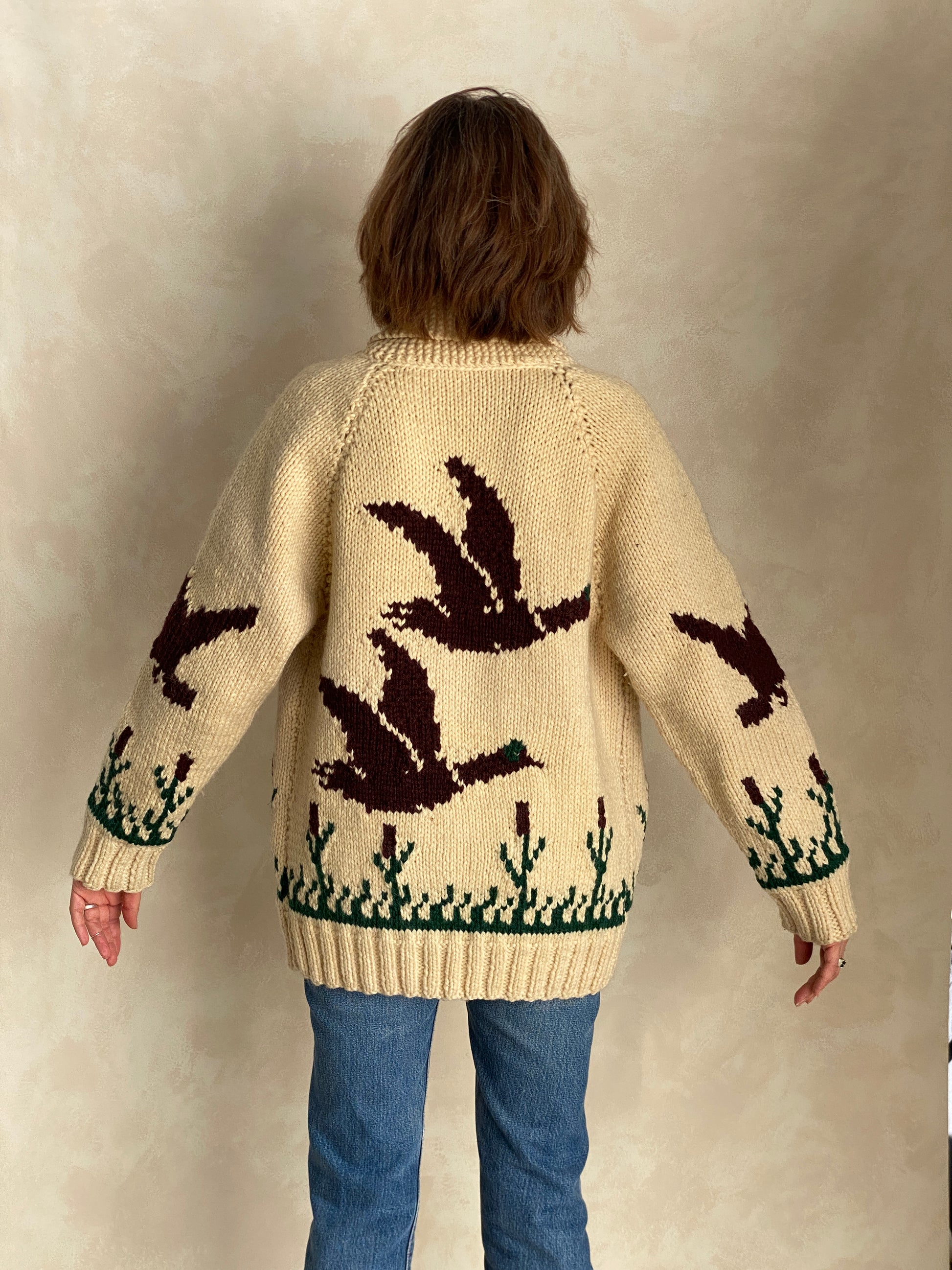 Vintage Hand Knit 100% Wool Cowichan hand made in Canada - USA Vintage Bcn vintage cowichan wool sweater hand knit in canada