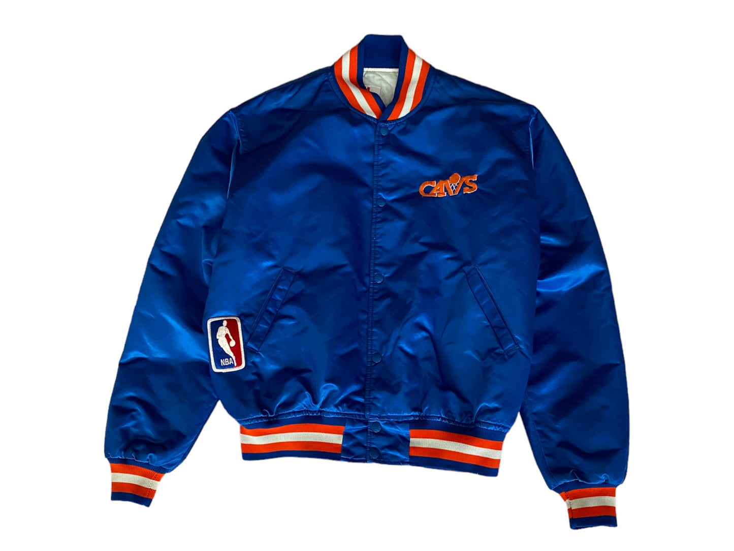 Vintage 1980s Cleveland Cavaliers Starter satin jacket with retro logo and bold team colors, size XL