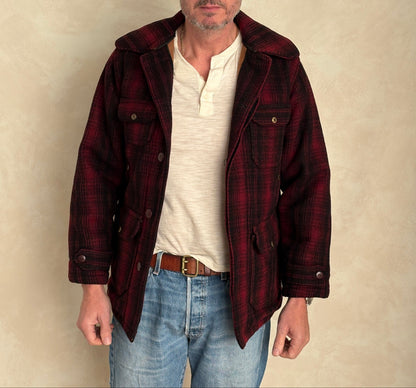 Vintage 1930s Woolrich Red & Black Plaid Wool Hunting Jacket –size 38US / 48EU. Made in USA-AJ357 Studio