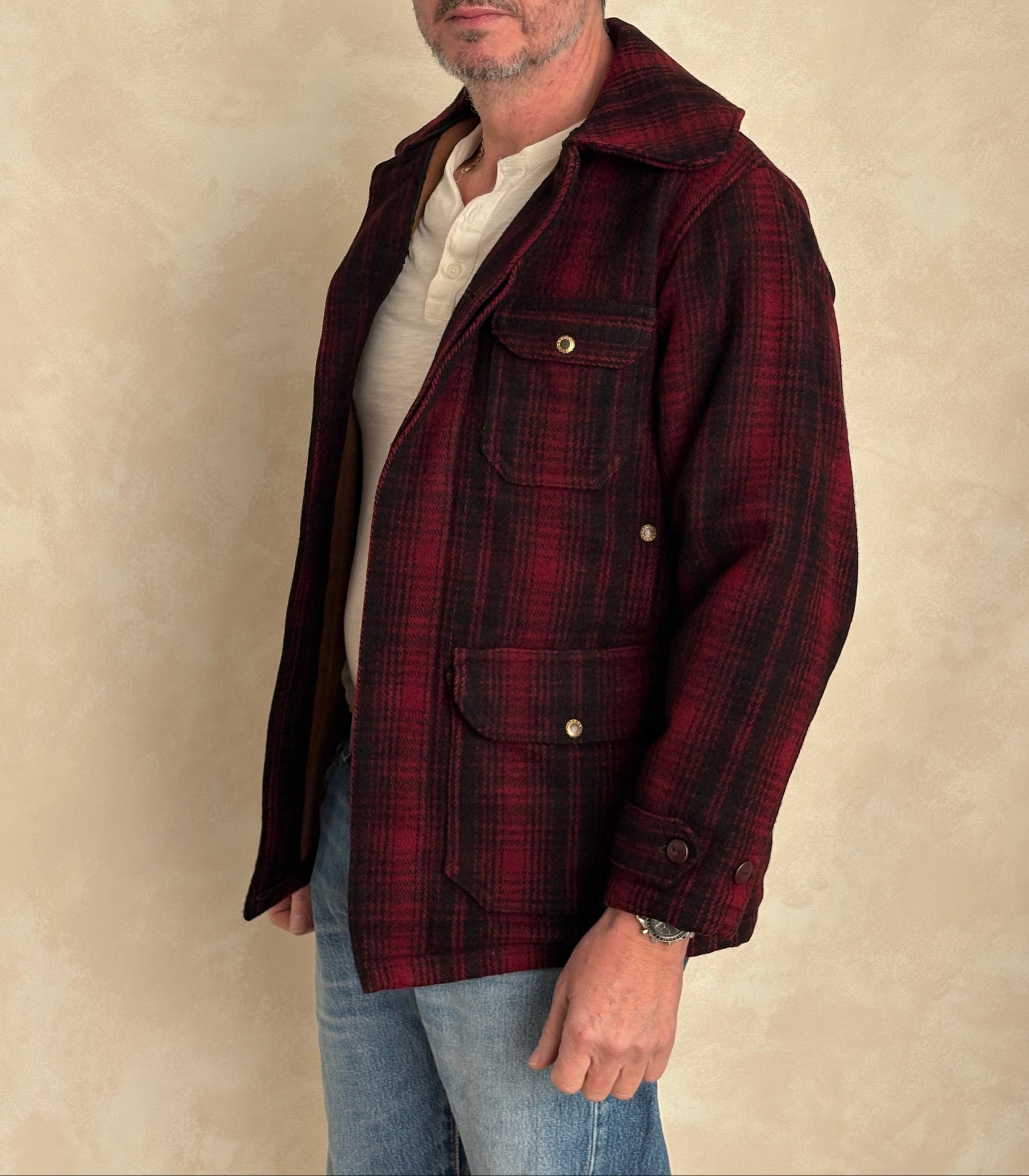 Vintage 1930s Woolrich Red & Black Plaid Wool Hunting Jacket –size 38US / 48EU. Made in USA-AJ357 Studio