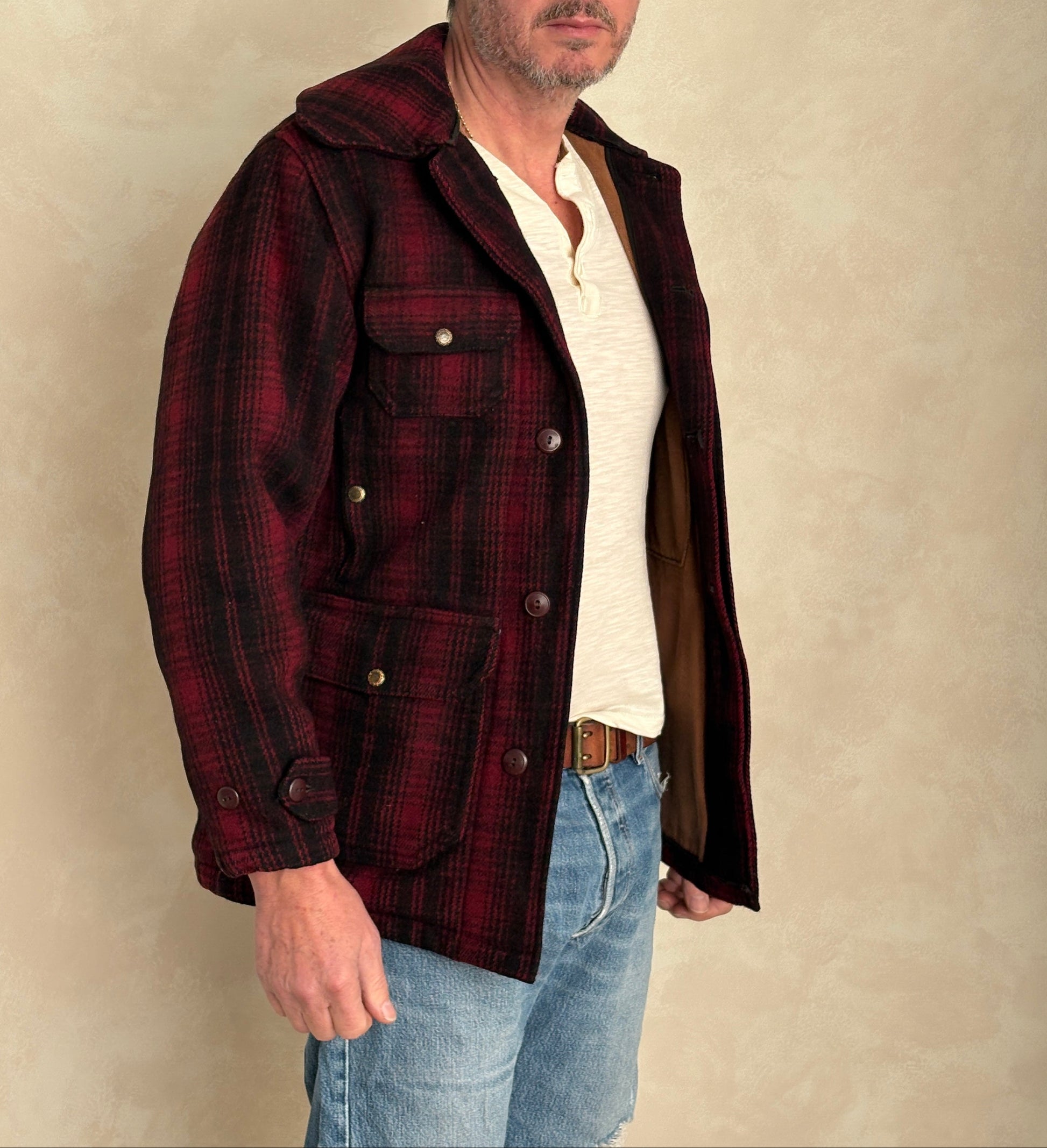 Vintage 1930s Woolrich Red & Black Plaid Wool Hunting Jacket –size 38US / 48EU. Made in USA-AJ357 Studio