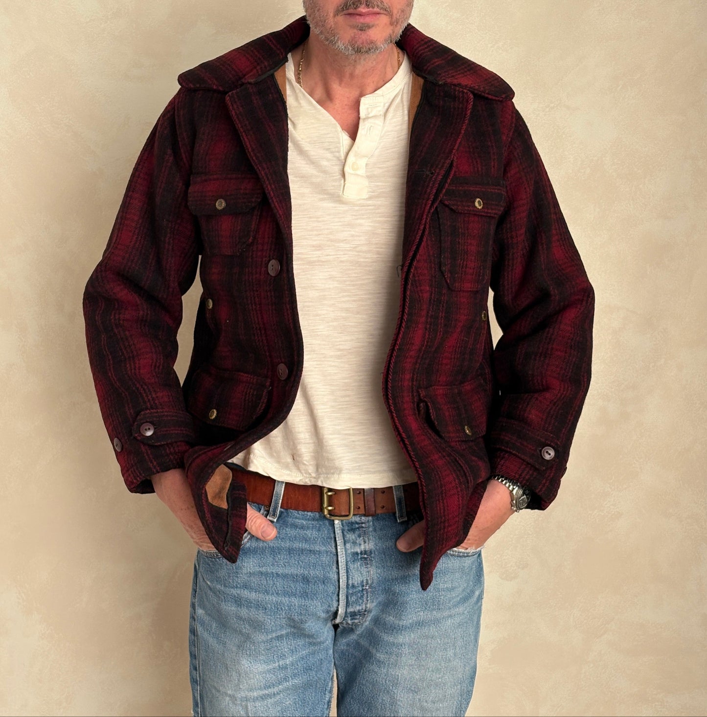 Vintage 1930s Woolrich Red & Black Plaid Wool Hunting Jacket –size 38US / 48EU. Made in USA-AJ357 Studio