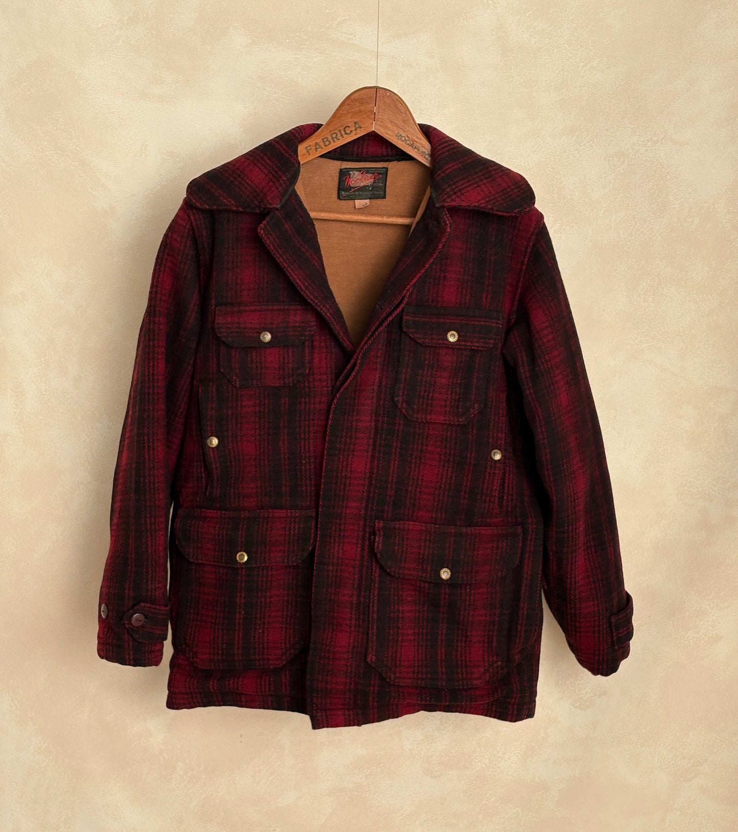Vintage 1930s Woolrich Red & Black Plaid Wool Hunting Jacket –size 38US / 48EU. Made in USA-AJ357 Studio