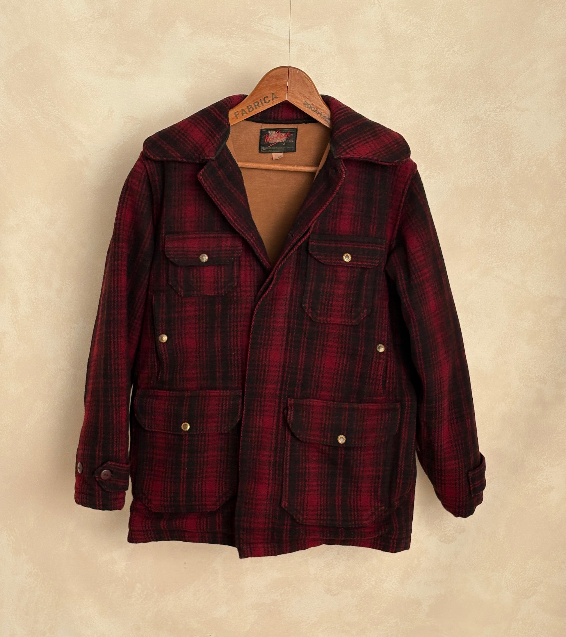 Vintage 1930s Woolrich Red & Black Plaid Wool Hunting Jacket –size 38US / 48EU. Made in USA-AJ357 Studio