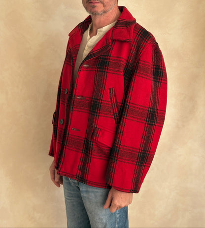 Vintage 1950 Plaid Wool hunting Jacket — Made in USA — Red Check Outdoor Coat -size XL | AJ357 Studio-AJ357 Studio