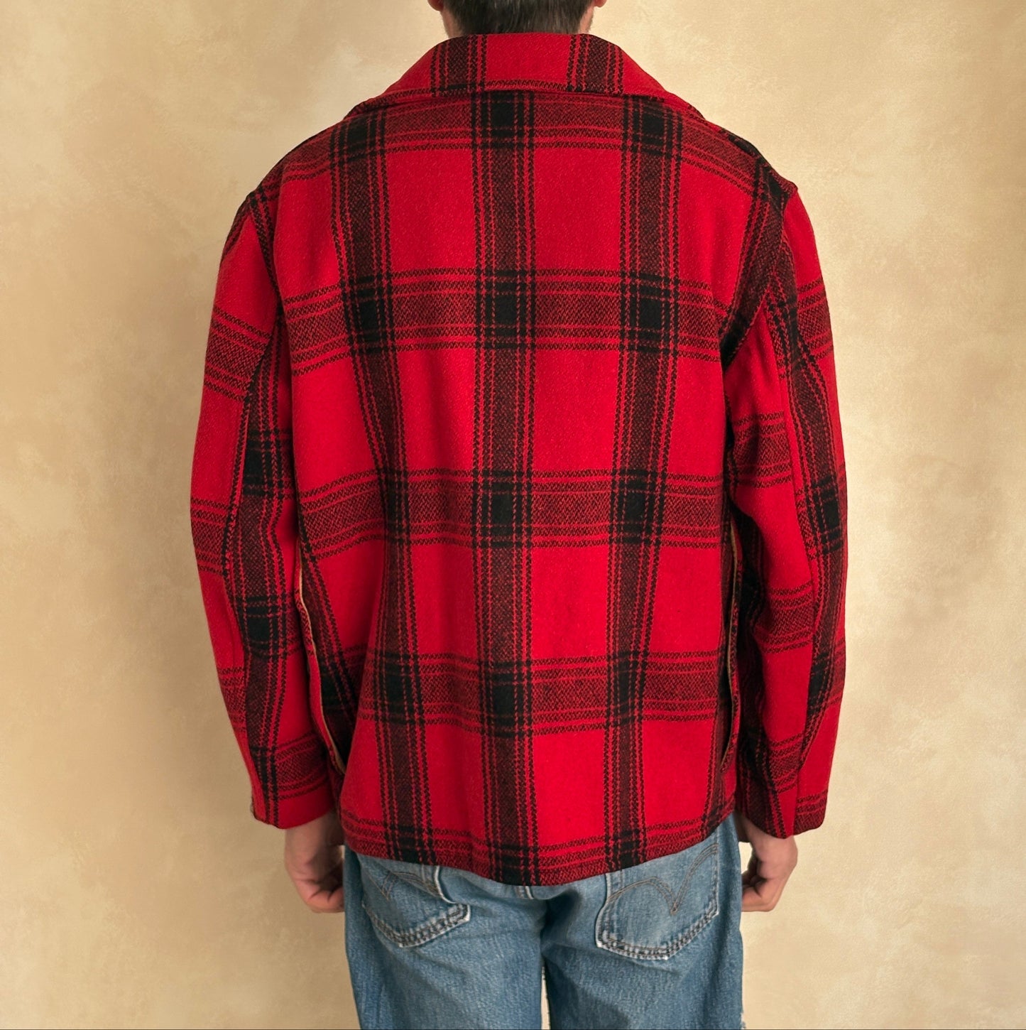 Vintage 1950 Plaid Wool hunting Jacket — Made in USA — Red Check Outdoor Coat -size XL | AJ357 Studio-AJ357 Studio