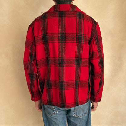 Vintage 1950 Plaid Wool hunting Jacket — Made in USA — Red Check Outdoor Coat -size XL | AJ357 Studio-AJ357 Studio