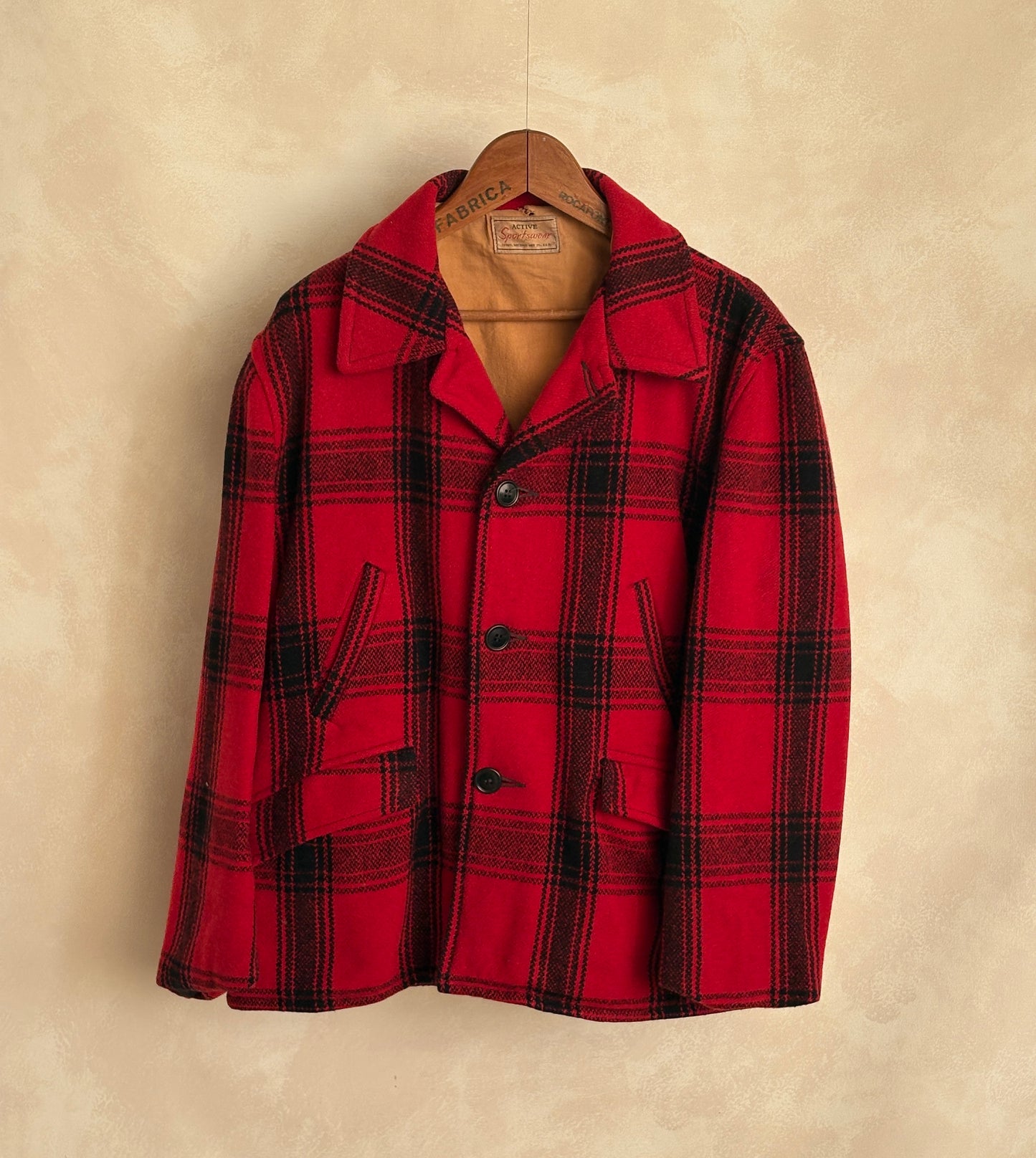 Vintage 1950 Plaid Wool hunting Jacket — Made in USA — Red Check Outdoor Coat -size XL | AJ357 Studio-AJ357 Studio