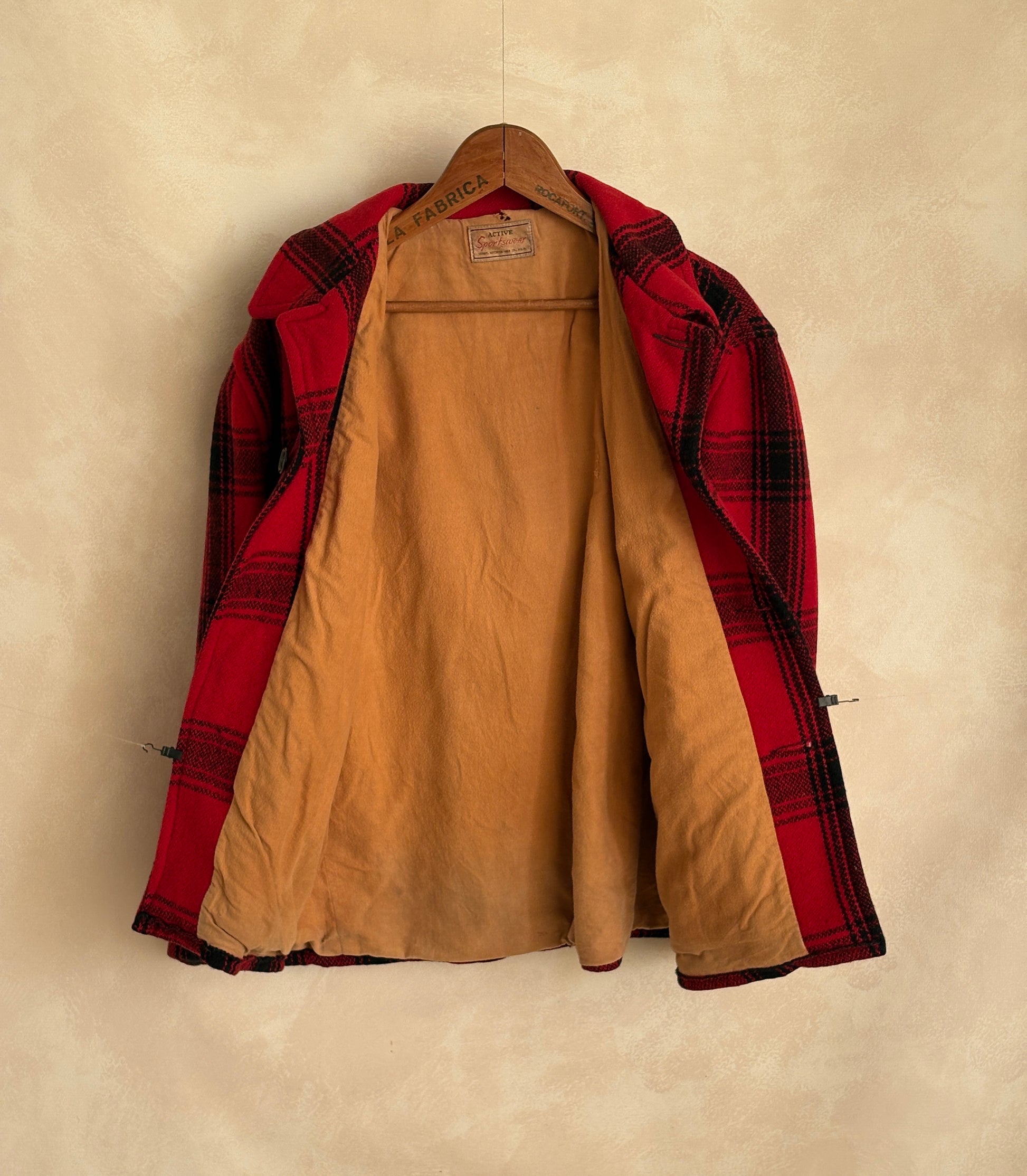 Vintage 1950 Plaid Wool hunting Jacket — Made in USA — Red Check Outdoor Coat -size XL | AJ357 Studio-AJ357 Studio