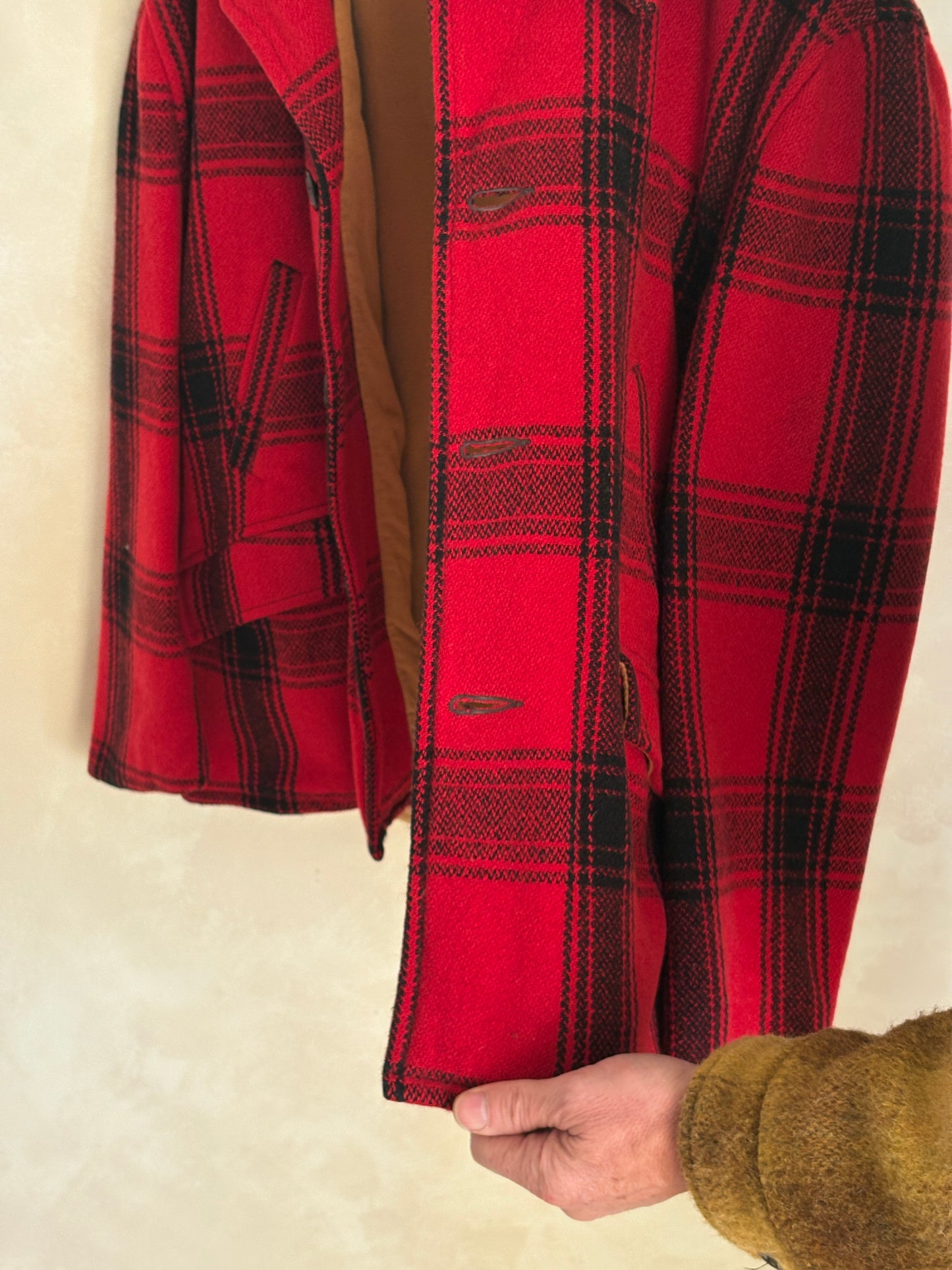 Vintage 1950 Plaid Wool hunting Jacket — Made in USA — Red Check Outdoor Coat -size XL | AJ357 Studio-AJ357 Studio