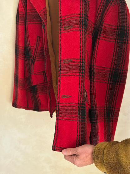 Vintage 1950 Plaid Wool hunting Jacket — Made in USA — Red Check Outdoor Coat -size XL | AJ357 Studio-AJ357 Studio