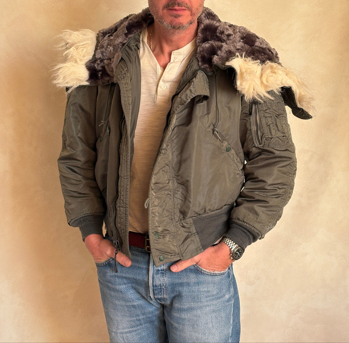 Vintage US Air Force N-2B Flight Jacket | Fur Hood Military Parka-AJ357 Studio