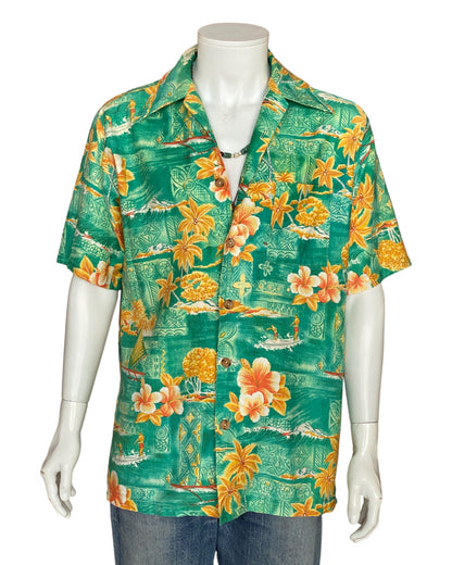 Large tall. Vintage 70s Hawaiian satin cotton shirt-AJ357 Studio