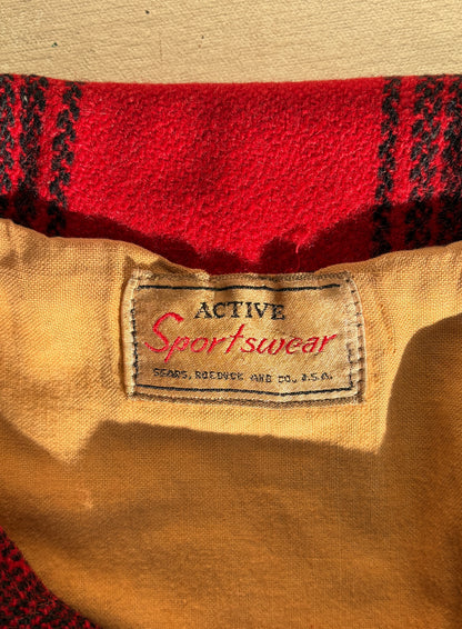 Vintage 1950 Plaid Wool hunting Jacket — Made in USA — Red Check Outdoor Coat -size XL | AJ357 Studio-AJ357 Studio