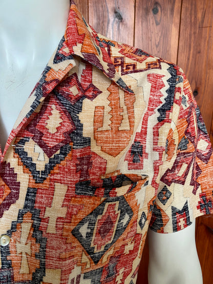 Medium Size Vintage 70s Hawaiian Barkcloth Cotton Shirt - Island Collectible-AJ357 Studio