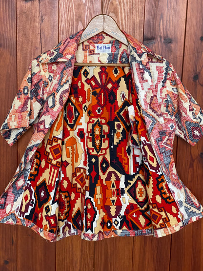 Medium Size Vintage 70s Hawaiian Barkcloth Cotton Shirt - Island Collectible-AJ357 Studio