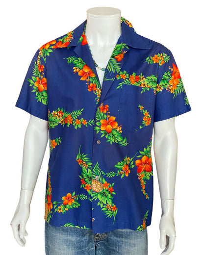 Large Vintage 80s Hawaiian Cotton Shirt Made in Hawaii | Retro Island Style-AJ357 Studio