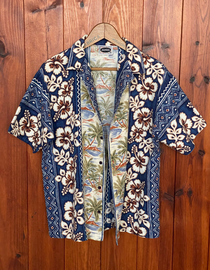 Large. Vintage 90s Hawaiian Barkcloth cotton shirt-AJ357 Studio
