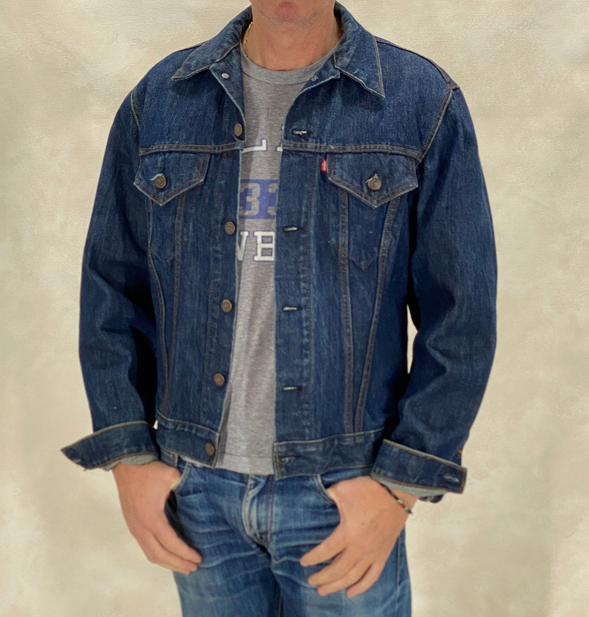 Size 44US / 54EU Guns N Roses Vintage 70s Levi’s Denim Jacket – 2 Pockets – Made in USA-AJ357 Studio