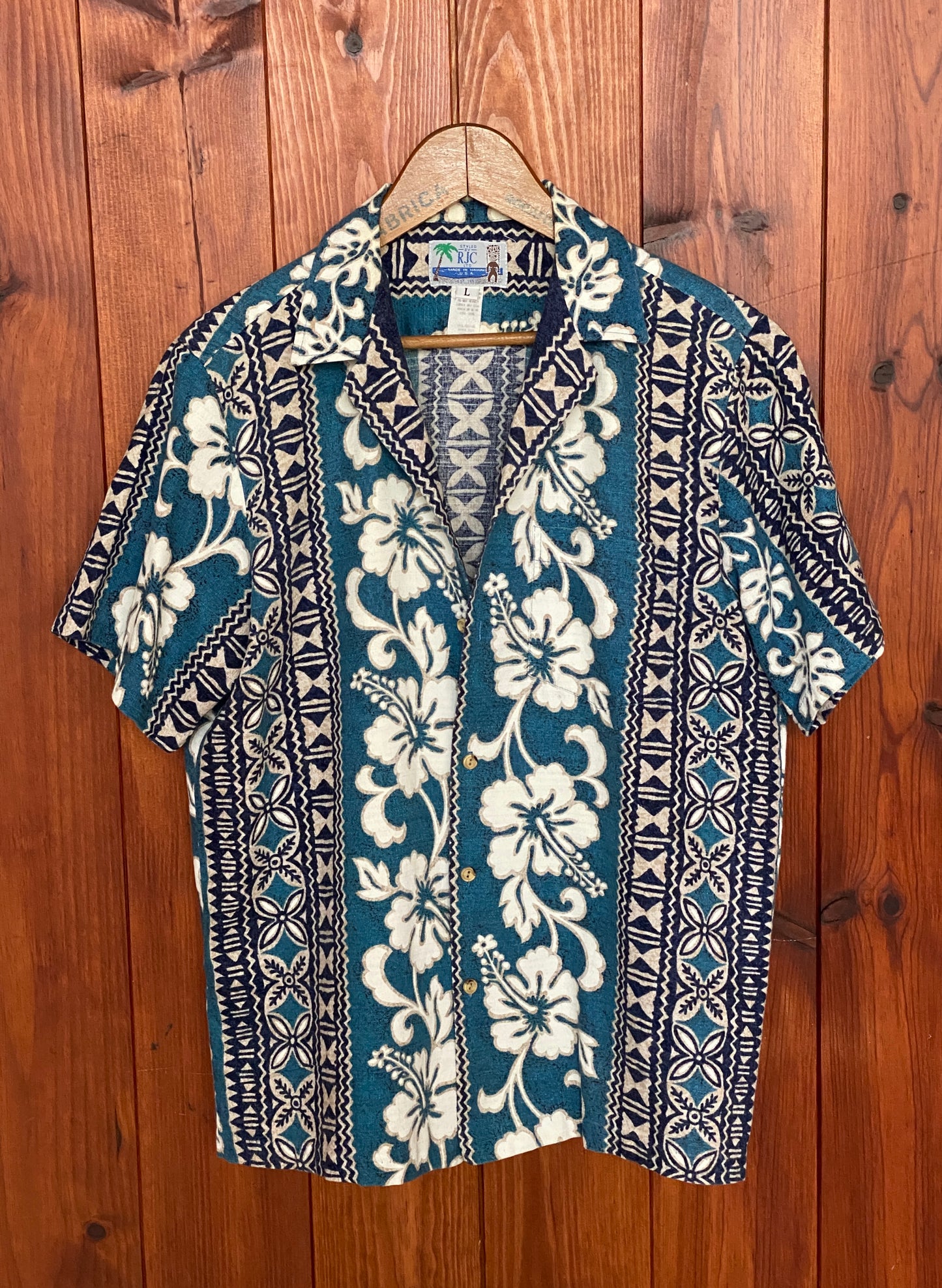Large. Vintage 80s Hawaiian barkcloth cotton shirt Made in Hawaii-AJ357 Studio