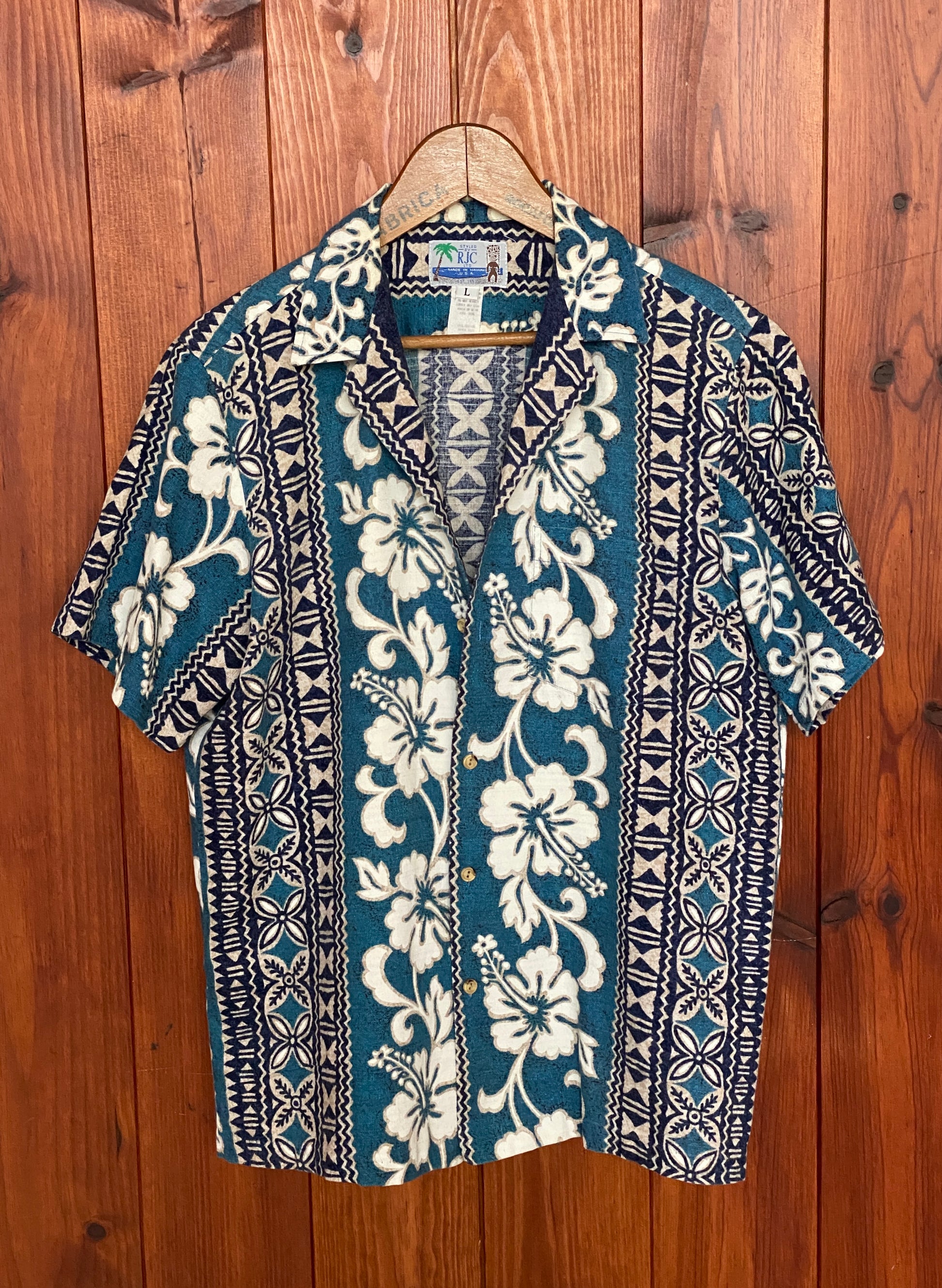 Large. Vintage 80s Hawaiian barkcloth cotton shirt Made in Hawaii-AJ357 Studio