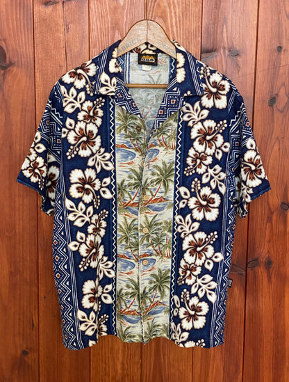 Large Vintage 90s Hawaiian Barkcloth Cotton Shirt Made in USA-AJ357 Studio