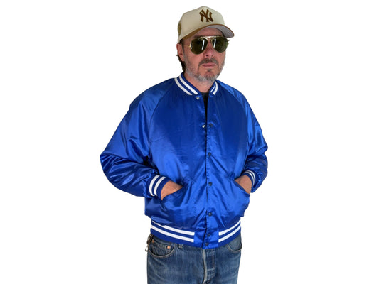 Size Med. Vintage 80s Bluejays booster club Satin Jacket made by King Louie In the USA - USA Vintage Bcn