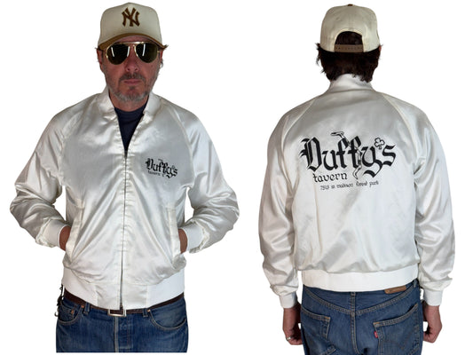 Size Small. Vintage 80s white Satin Jacket King Louie Made In USA - USA Vintage Bcn
