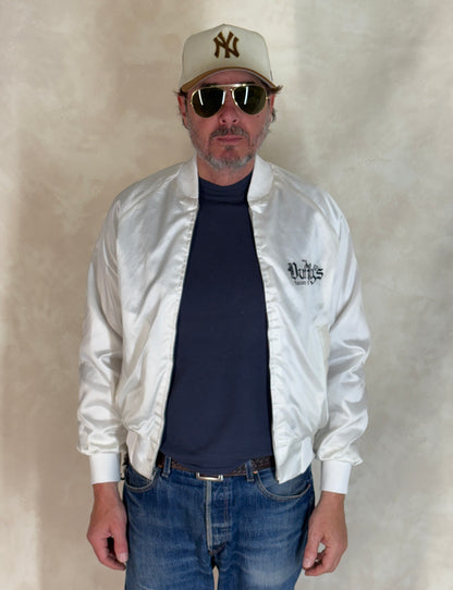 Size Small. Vintage 80s white Satin Jacket King Louie Made In USA-AJ357 Studio