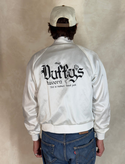 Size Small. Vintage 80s white Satin Jacket King Louie Made In USA-AJ357 Studio