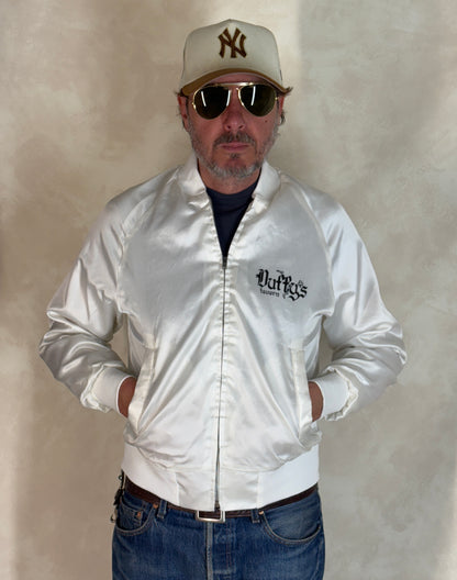 Size Small. Vintage 80s white Satin Jacket King Louie Made In USA-AJ357 Studio