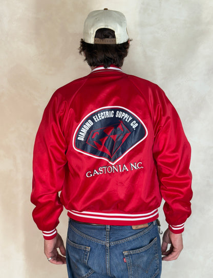 Size Small. Vintage 80s Red Satin Jacket Made In USA-AJ357 Studio