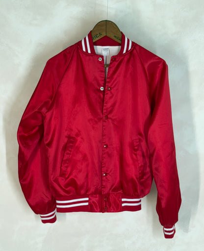Size Small. Vintage 80s Red Satin Jacket Made In USA-AJ357 Studio