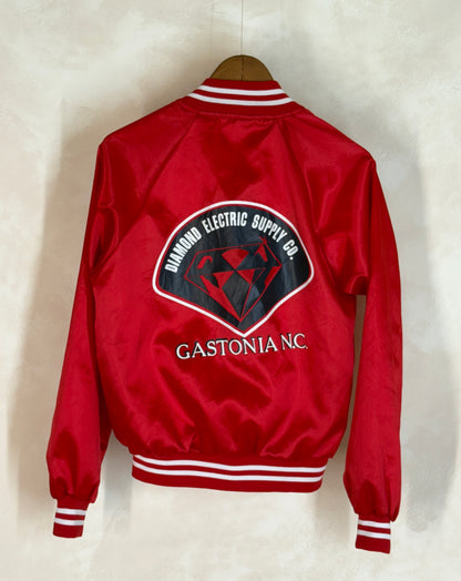 Size Small. Vintage 80s Red Satin Jacket Made In USA-AJ357 Studio