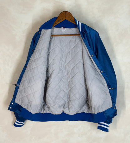 Size Large. Vintage 90s Blue Satin Jacket Made In USA-AJ357 Studio