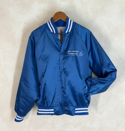 Size Large. Vintage 90s Blue Satin Jacket Made In USA-AJ357 Studio